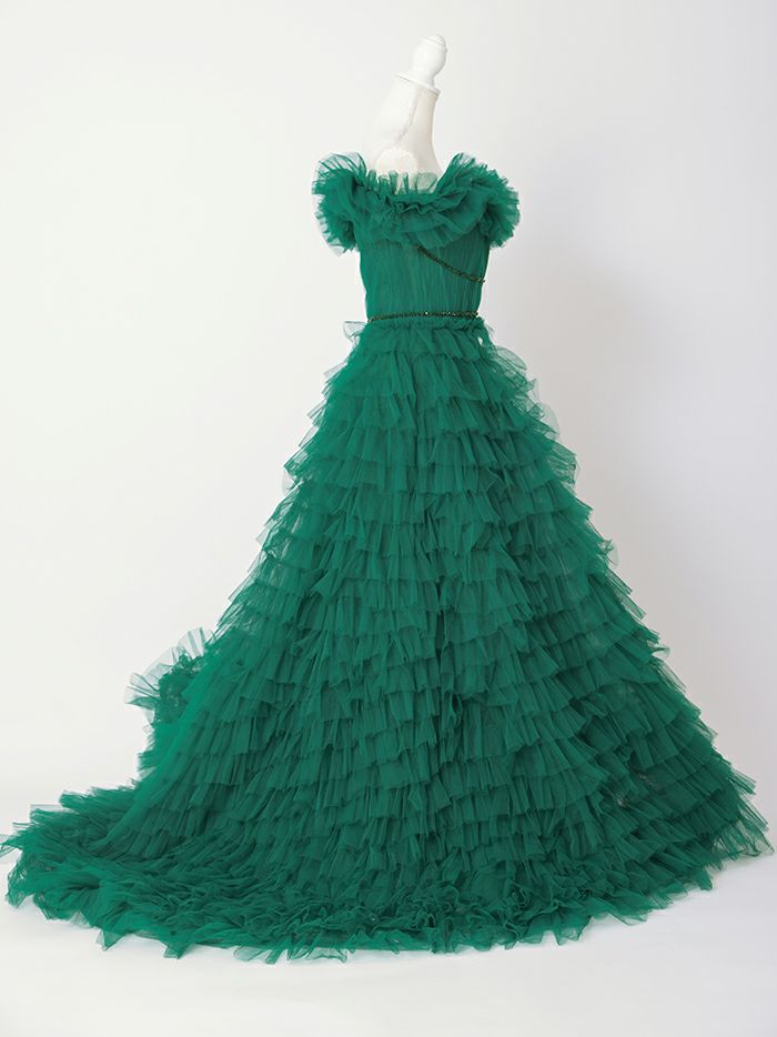 vanityME.couture. バニティミークチュール エメラルド スパンコールライン オフショル ボリュームフリル プリンセス 姫 ロングドレス バースデードレス モスグリーン vctr-l-25033