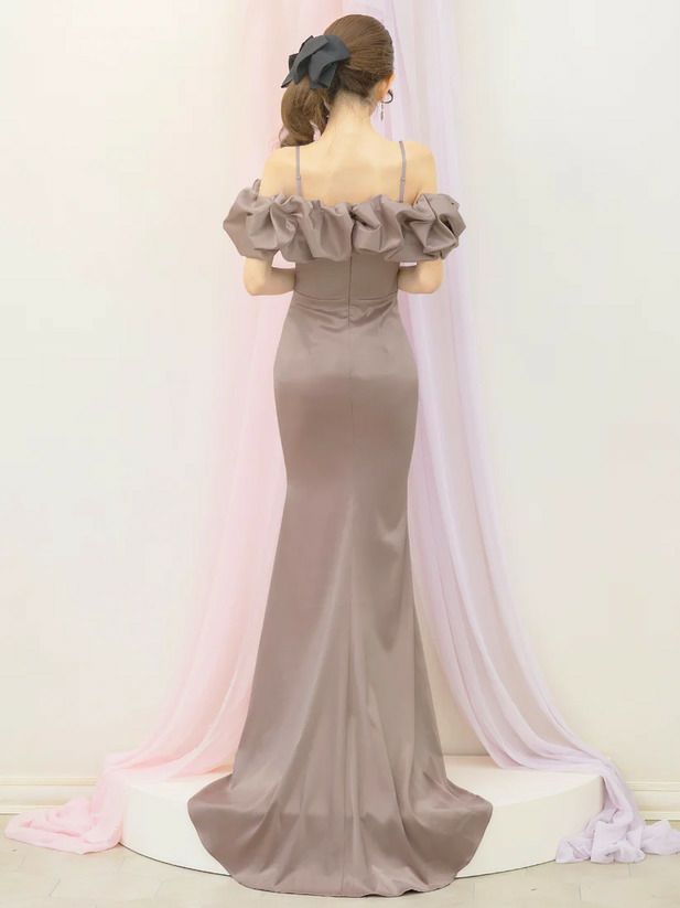 AngelR エンジェルアール オフショルダースリーブデザインフロントビジューマーメイドタイトロングドレス ar25818-ks