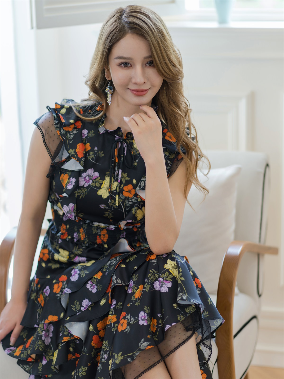 ERUKEI エルケイ ティアード・フリル・プチハイネック・ミディアムドレス・ワンピース ek-s61208