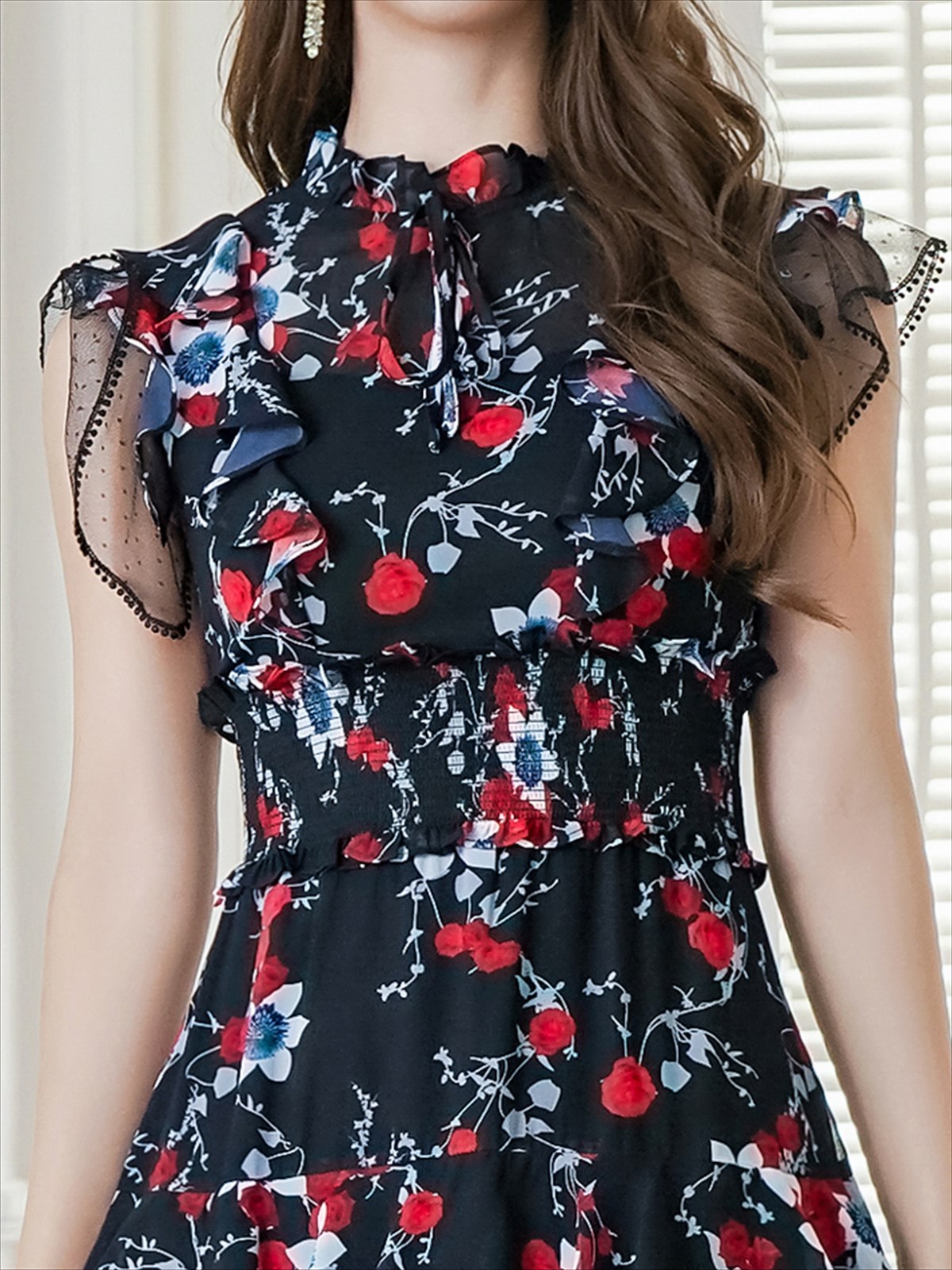 ERUKEI エルケイ ティアード・フリル・プチハイネック・ミディアムドレス・ワンピース ek-s61208