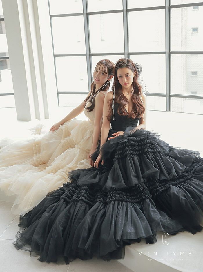 vanityME.couture. バニティミークチュール ラメチュール ボリュームフリル ロングドレス バースデードレス 主役ドレス 姫ドレス イベント 主役 プリンセス [ ブラック ] vctr-l-54843-1