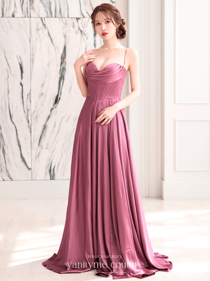 vanityME.couture. バニティミークチュール サテン バストドレープ コルセット ロングドレス バースデードレス モーヴローズ vctr-l-7481-1