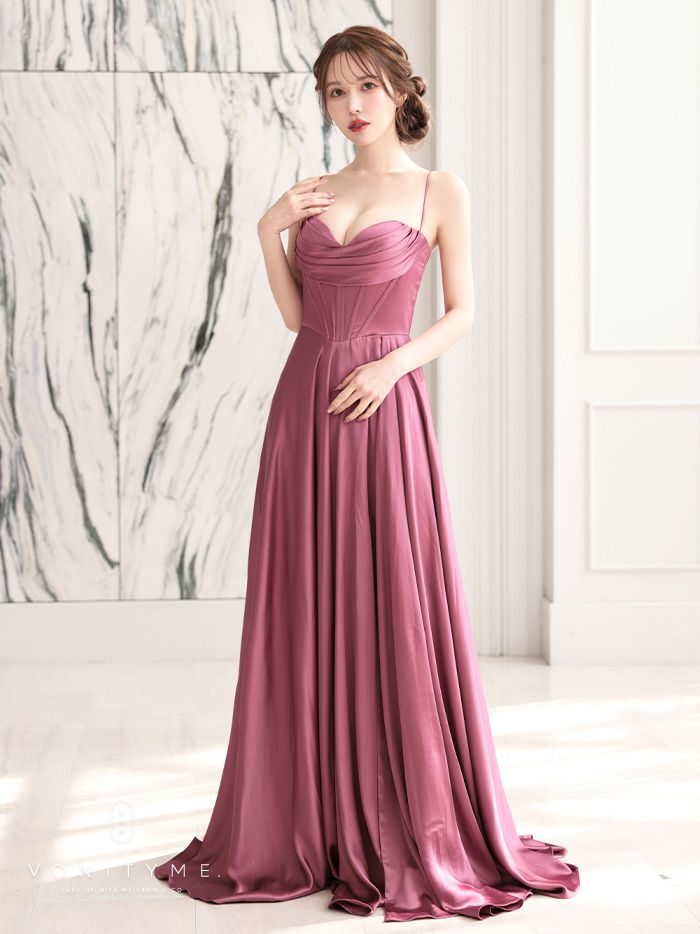 vanityME.couture. バニティミークチュール サテン バストドレープ コルセット ロングドレス バースデードレス モーヴローズ vctr-l-7481-1