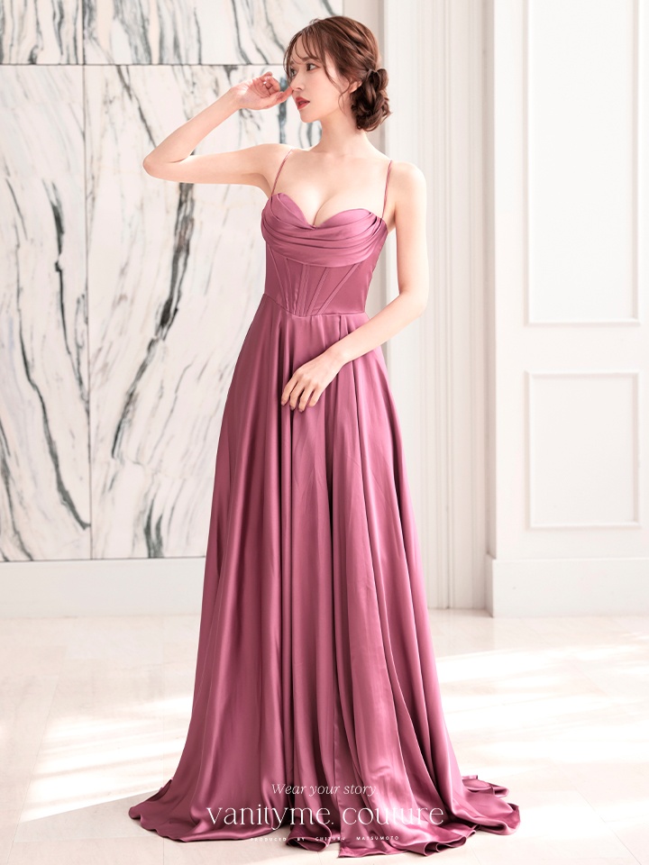 vanityME.couture. バニティミークチュール サテン バストドレープ コルセット ロングドレス バースデードレス モーヴローズ vctr-l-7481-1