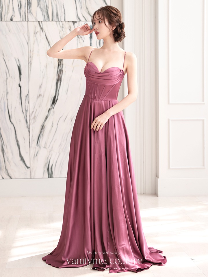 vanityME.couture. バニティミークチュール サテン バストドレープ コルセット ロングドレス バースデードレス モーヴローズ vctr-l-7481-1