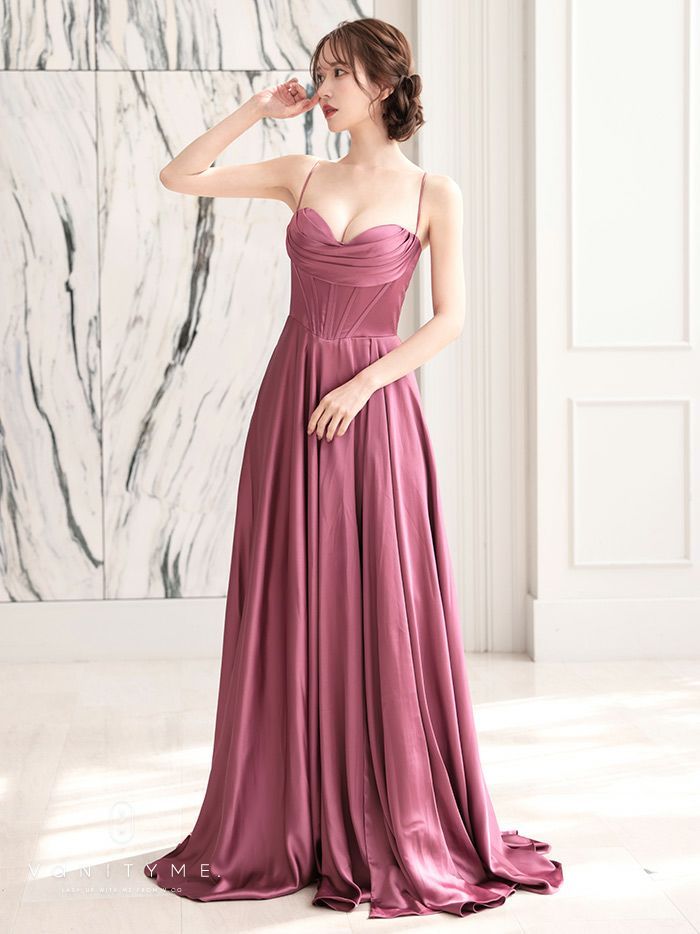 vanityME.couture. バニティミークチュール サテン バストドレープ コルセット ロングドレス バースデードレス モーヴローズ vctr-l-7481-1