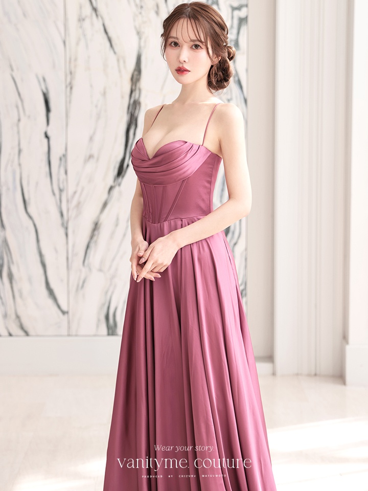 vanityME.couture. バニティミークチュール サテン バストドレープ コルセット ロングドレス バースデードレス モーヴローズ vctr-l-7481-1