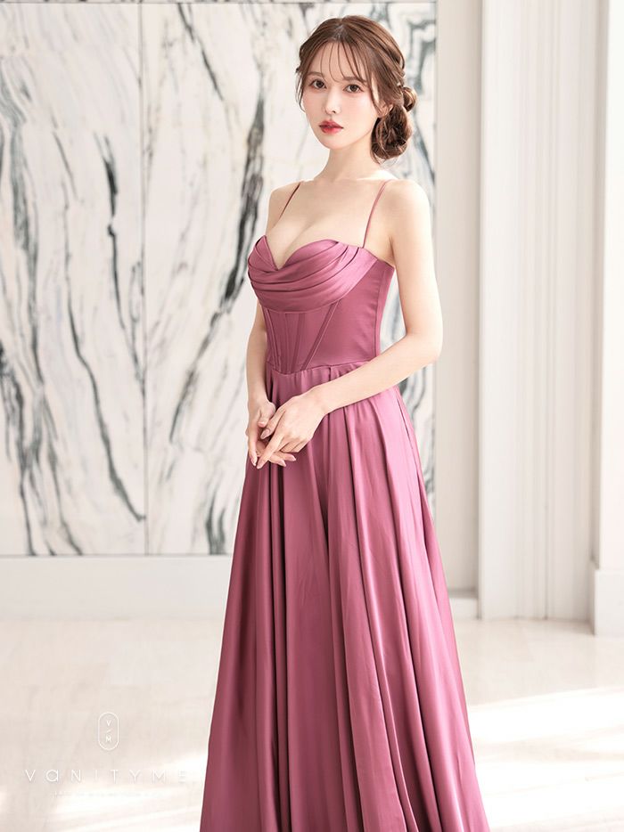 vanityME.couture. バニティミークチュール サテン バストドレープ コルセット ロングドレス バースデードレス モーヴローズ vctr-l-7481-1