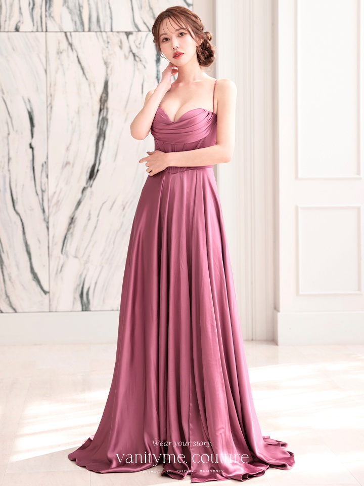 vanityME.couture. バニティミークチュール サテン バストドレープ コルセット ロングドレス バースデードレス モーヴローズ vctr-l-7481-1