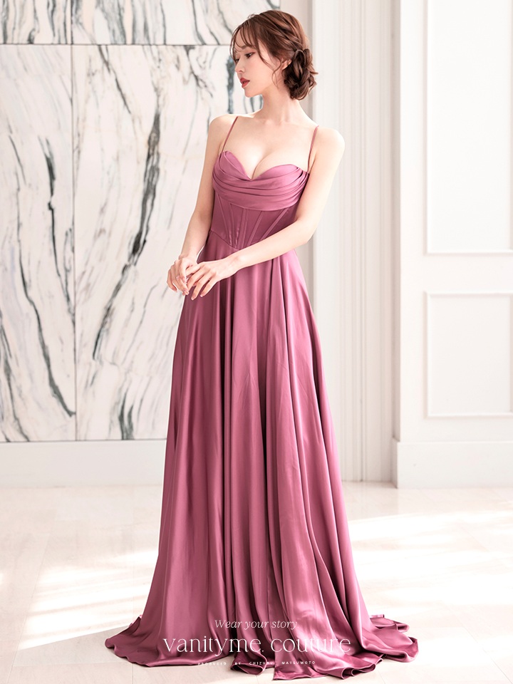 vanityME.couture. バニティミークチュール サテン バストドレープ コルセット ロングドレス バースデードレス モーヴローズ vctr-l-7481-1
