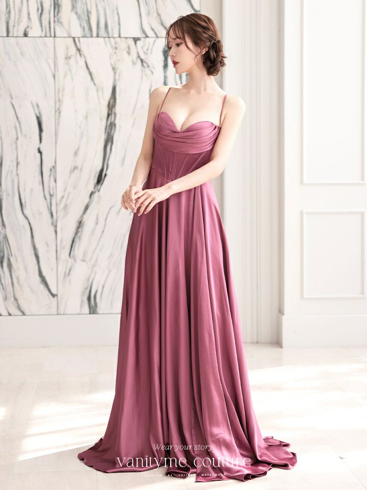 vanityME.couture. バニティミークチュール サテン バストドレープ コルセット ロングドレス バースデードレス モーヴローズ vctr-l-7481-1