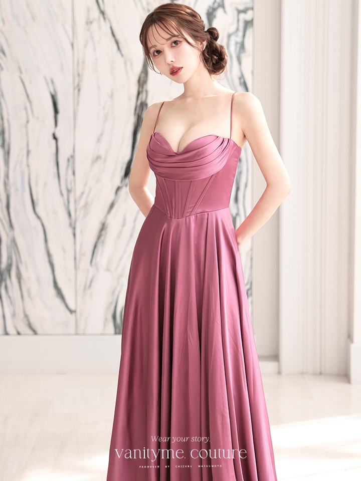 vanityME.couture. バニティミークチュール サテン バストドレープ コルセット ロングドレス バースデードレス モーヴローズ vctr-l-7481-1