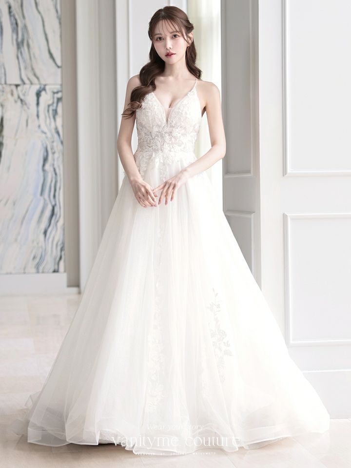 vanityME.couture. バニティミークチュール 立体フラワーレース 刺繍 ラメチュール プリンセス 姫 ロングドレス バースデードレス オフホワイト vctr-l-cd792w