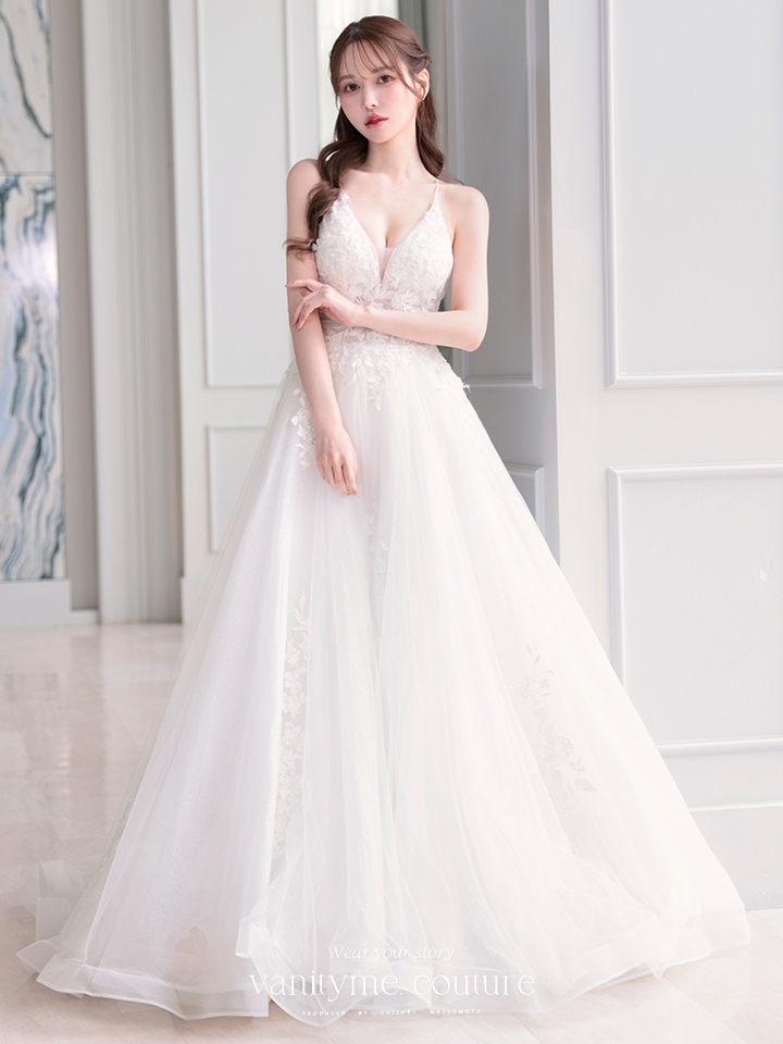 vanityME.couture. バニティミークチュール 立体フラワーレース 刺繍 ラメチュール プリンセス 姫 ロングドレス バースデードレス オフホワイト vctr-l-cd792w