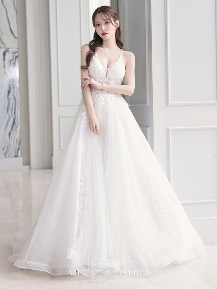 vanityME.couture. バニティミークチュール 立体フラワーレース 刺繍 ラメチュール プリンセス 姫 ロングドレス バースデードレス オフホワイト vctr-l-cd792w