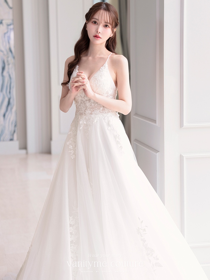 vanityME.couture. バニティミークチュール 立体フラワーレース 刺繍 ラメチュール プリンセス 姫 ロングドレス バースデードレス オフホワイト vctr-l-cd792w