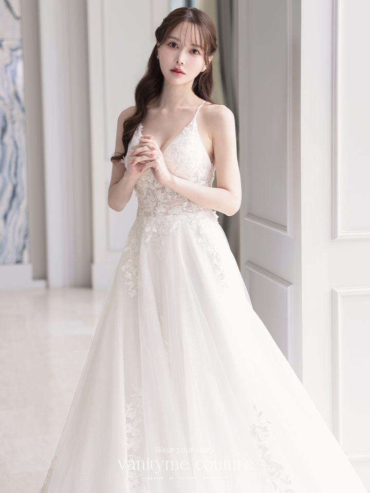 vanityME.couture. バニティミークチュール 立体フラワーレース 刺繍 ラメチュール プリンセス 姫 ロングドレス バースデードレス オフホワイト vctr-l-cd792w