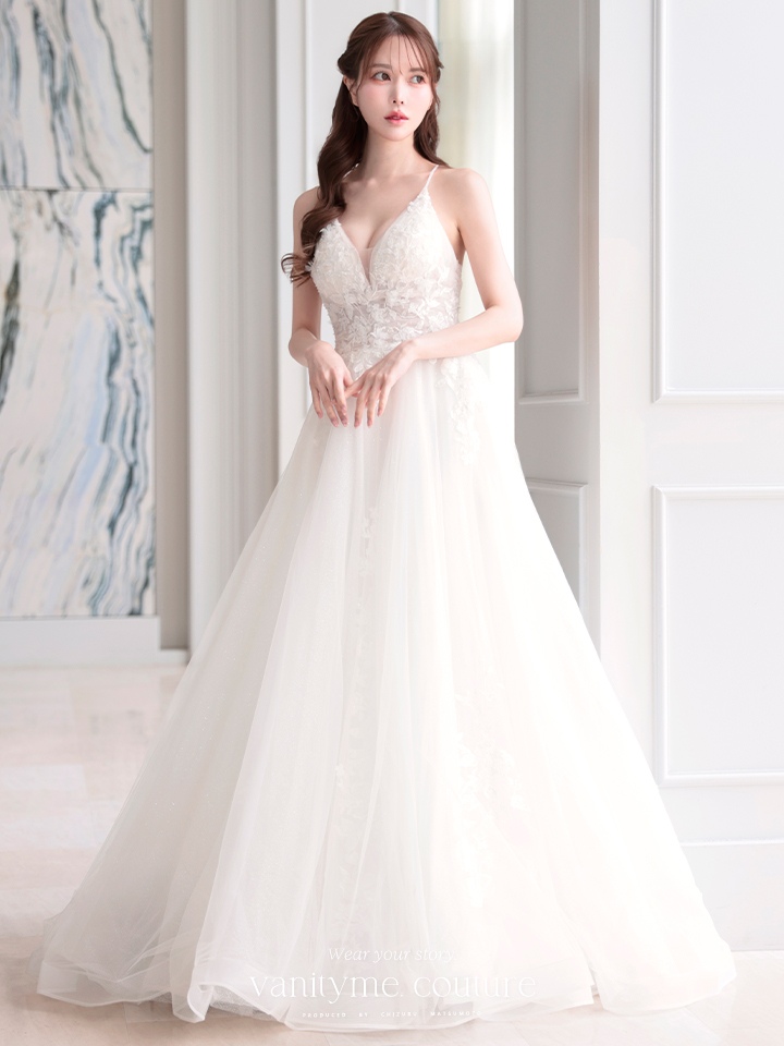 vanityME.couture. バニティミークチュール 立体フラワーレース 刺繍 ラメチュール プリンセス 姫 ロングドレス バースデードレス オフホワイト vctr-l-cd792w