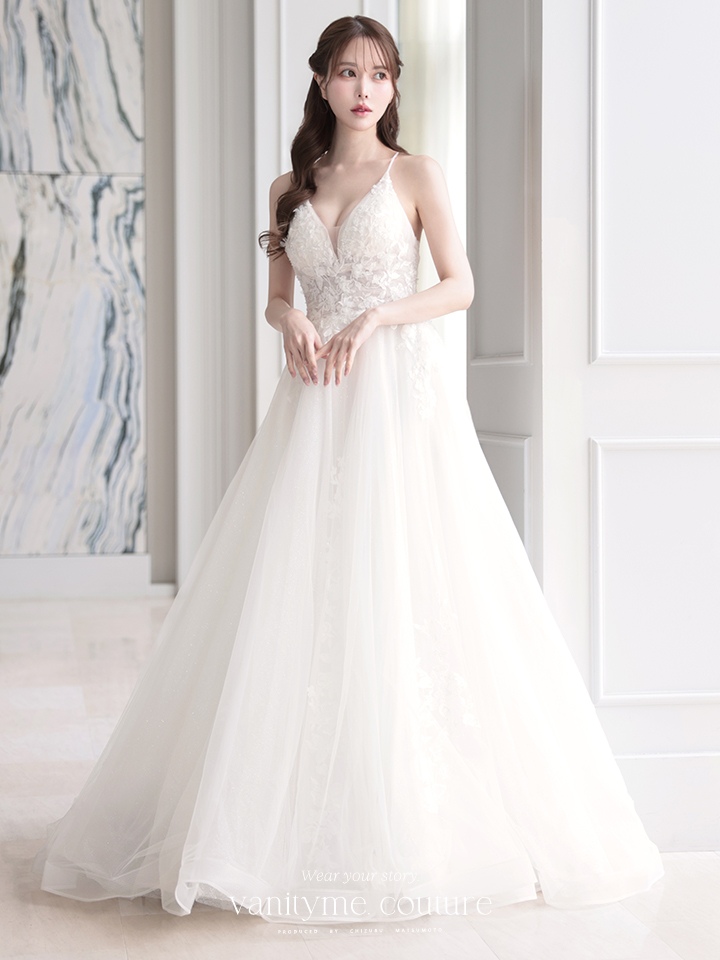 vanityME.couture. バニティミークチュール 立体フラワーレース 刺繍 ラメチュール プリンセス 姫 ロングドレス バースデードレス オフホワイト vctr-l-cd792w