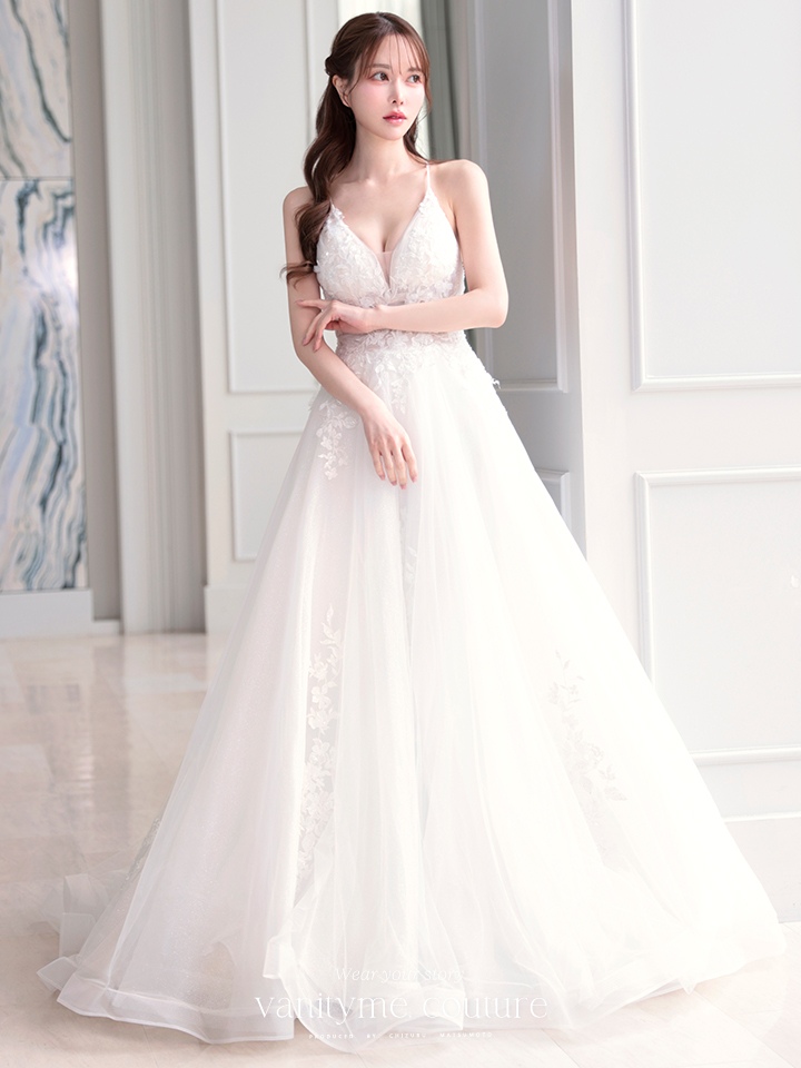 vanityME.couture. バニティミークチュール 立体フラワーレース 刺繍 ラメチュール プリンセス 姫 ロングドレス バースデードレス オフホワイト vctr-l-cd792w