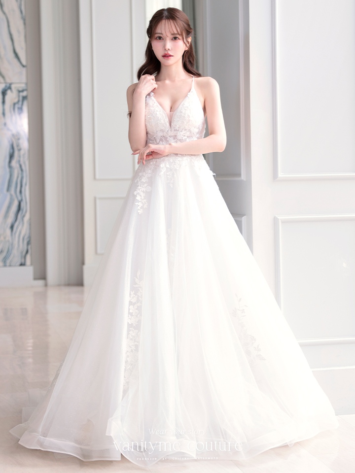 vanityME.couture. バニティミークチュール 立体フラワーレース 刺繍 ラメチュール プリンセス 姫 ロングドレス バースデードレス オフホワイト vctr-l-cd792w