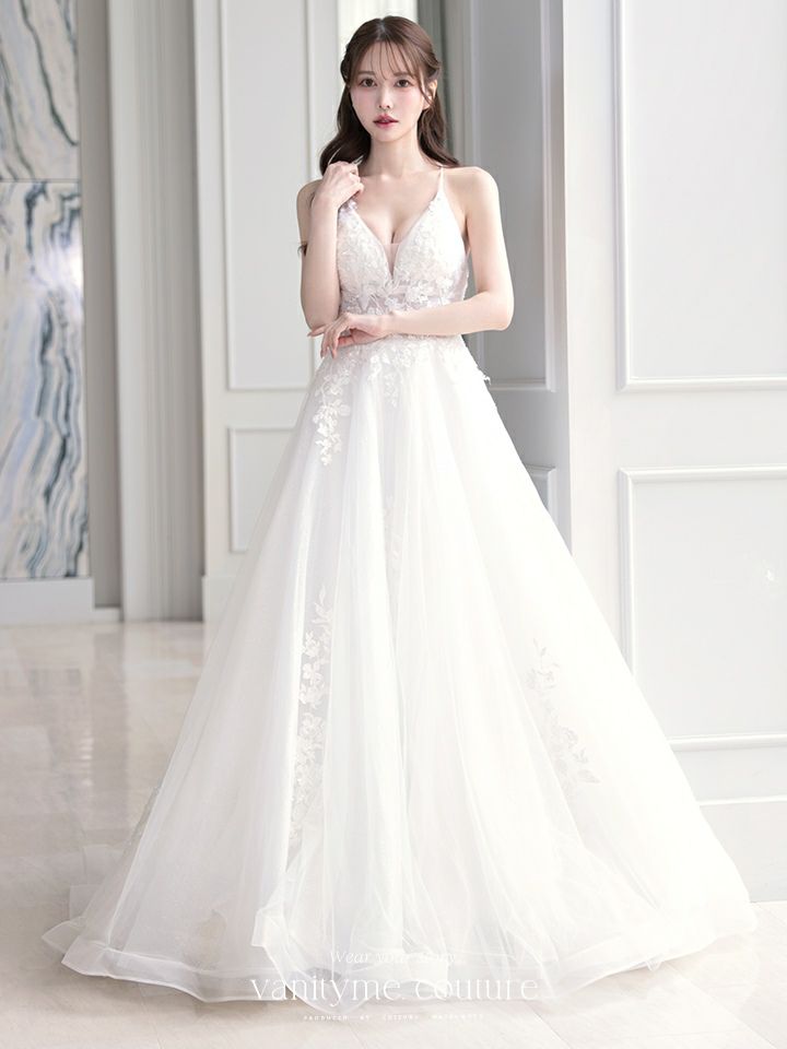 vanityME.couture. バニティミークチュール 立体フラワーレース 刺繍 ラメチュール プリンセス 姫 ロングドレス バースデードレス オフホワイト vctr-l-cd792w