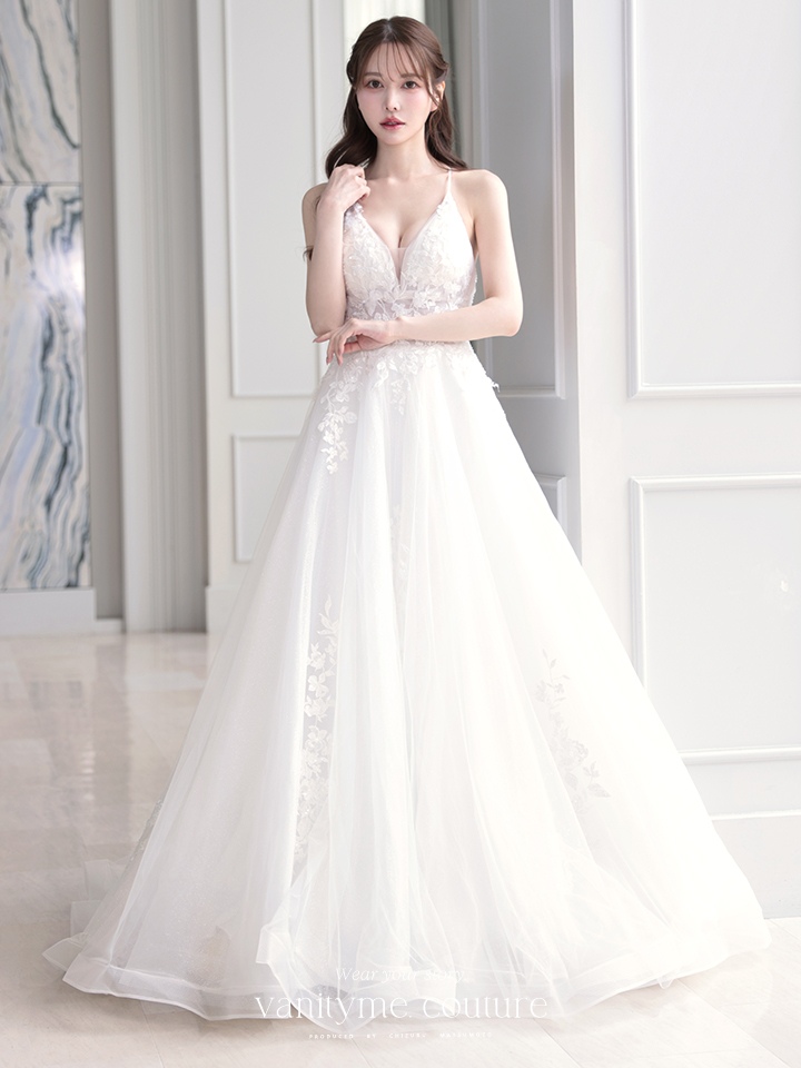vanityME.couture. バニティミークチュール 立体フラワーレース 刺繍 ラメチュール プリンセス 姫 ロングドレス バースデードレス オフホワイト vctr-l-cd792w