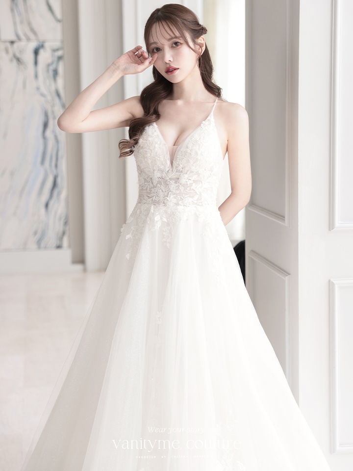 vanityME.couture. バニティミークチュール 立体フラワーレース 刺繍 ラメチュール プリンセス 姫 ロングドレス バースデードレス オフホワイト vctr-l-cd792w