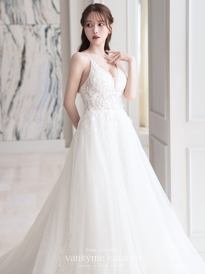 vanityME.couture. バニティミークチュール 立体フラワーレース 刺繍 ラメチュール プリンセス 姫 ロングドレス バースデードレス オフホワイト vctr-l-cd792w