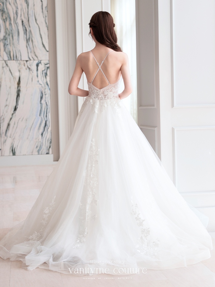 vanityME.couture. バニティミークチュール 立体フラワーレース 刺繍 ラメチュール プリンセス 姫 ロングドレス バースデードレス オフホワイト vctr-l-cd792w