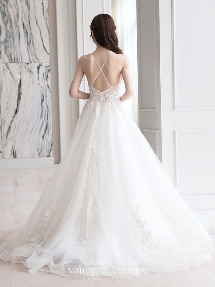 vanityME.couture. バニティミークチュール 立体フラワーレース 刺繍 ラメチュール プリンセス 姫 ロングドレス バースデードレス オフホワイト vctr-l-cd792w
