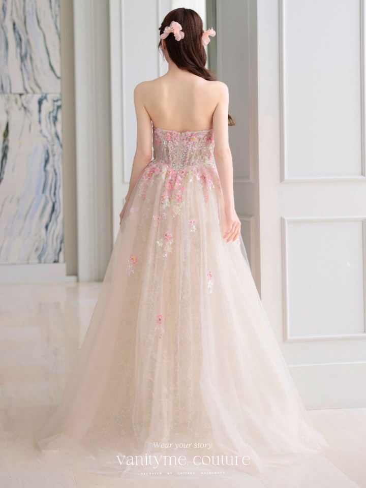 vanityME.couture. バニティミークチュール カラフルフラワーモチーフ ラメチュール 立体ビーズ刺繍 プリンセス 姫 ロングドレス バースデードレス マルチカラー vctr-l-a1468