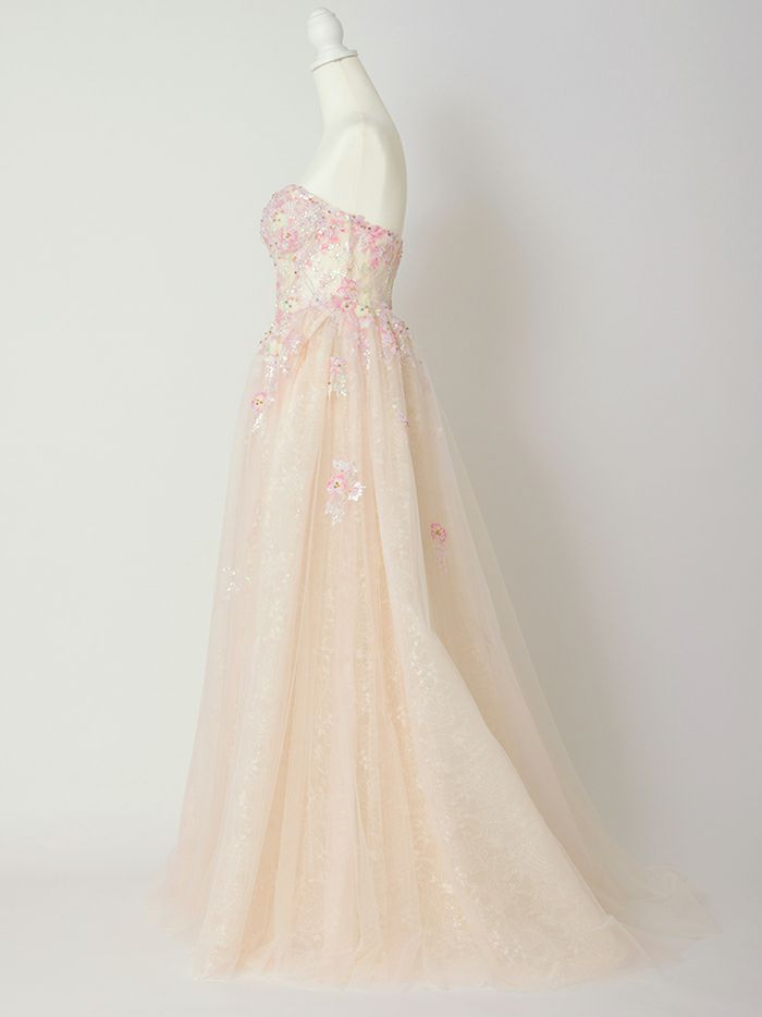 vanityME.couture. バニティミークチュール カラフルフラワーモチーフ ラメチュール 立体ビーズ刺繍 プリンセス 姫 ロングドレス バースデードレス マルチカラー vctr-l-a1468