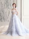 【2点セット】vanityME.couture. バニティミークチュール オフショル チュール ビジューライン ヌードベース リボンショール付き プリンセス 姫 ロングドレス バースデードレス ブルー vctr-l-a1150-1