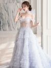 【2点セット】vanityME.couture. バニティミークチュール オフショル チュール ビジューライン ヌードベース リボンショール付き プリンセス 姫 ロングドレス バースデードレス ブルー vctr-l-a1150-1