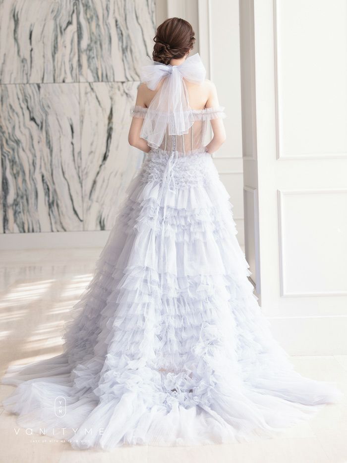 【2点セット】vanityME.couture. バニティミークチュール オフショル チュール ビジューライン ヌードベース リボンショール付き プリンセス 姫 ロングドレス バースデードレス ブルー vctr-l-a1150-1