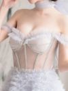 【2点セット】vanityME.couture. バニティミークチュール オフショル チュール ビジューライン ヌードベース リボンショール付き プリンセス 姫 ロングドレス バースデードレス ブルー vctr-l-a1150-1