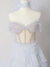 【2点セット】vanityME.couture. バニティミークチュール オフショル チュール ビジューライン ヌードベース リボンショール付き プリンセス 姫 ロングドレス バースデードレス ブルー vctr-l-a1150-1