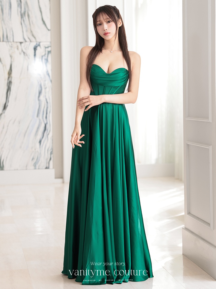 vanityME.couture. バニティミークチュール サテン バストドレープ コルセット ロングドレス バースデードレス エメラルドグリーン vctr-l-7481-2