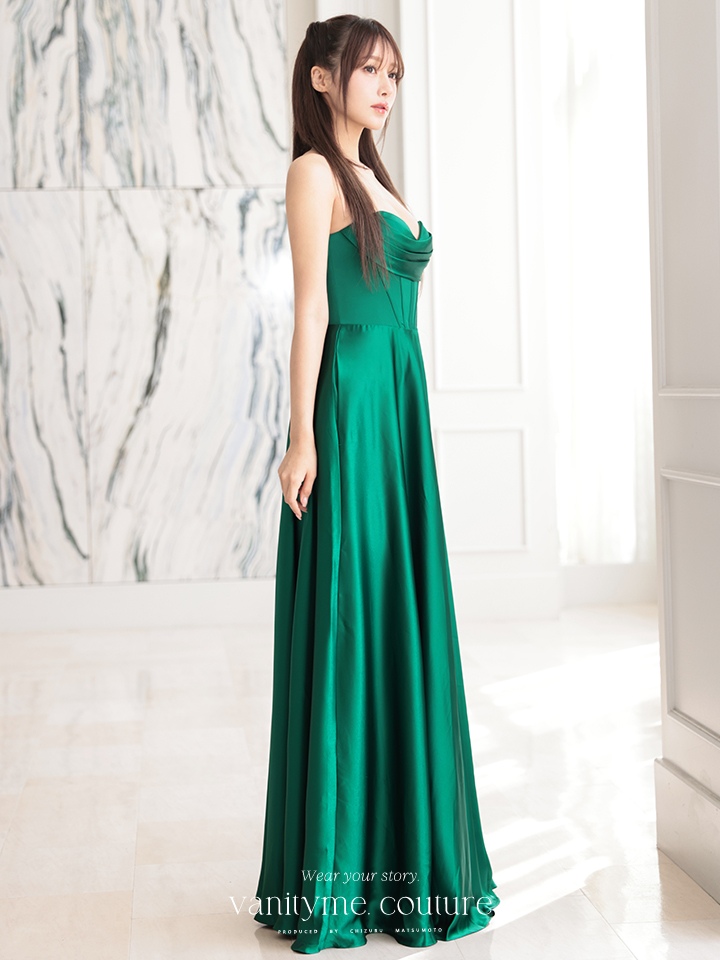 vanityME.couture. バニティミークチュール サテン バストドレープ コルセット ロングドレス バースデードレス エメラルドグリーン vctr-l-7481-2
