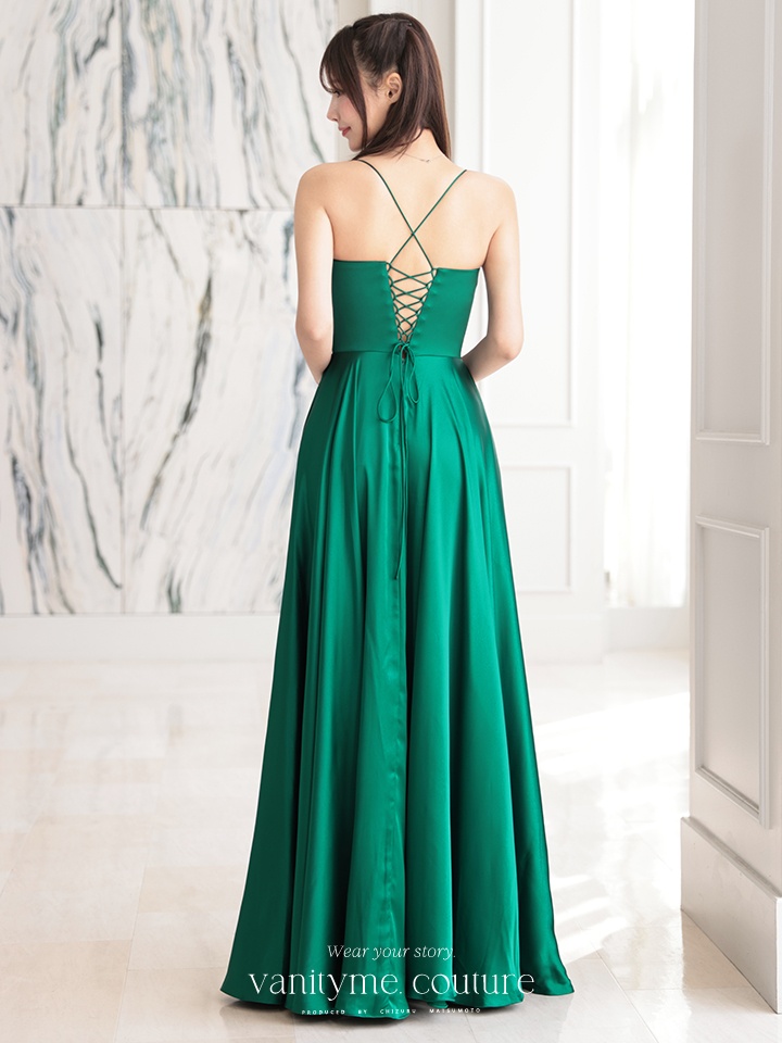 vanityME.couture. バニティミークチュール サテン バストドレープ コルセット ロングドレス バースデードレス エメラルドグリーン vctr-l-7481-2