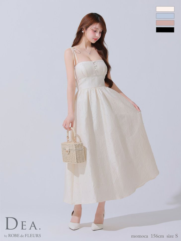 DEA. ディア バイ ローブドフルール パールジャガードサテンフレアロングキャバドレス de3591