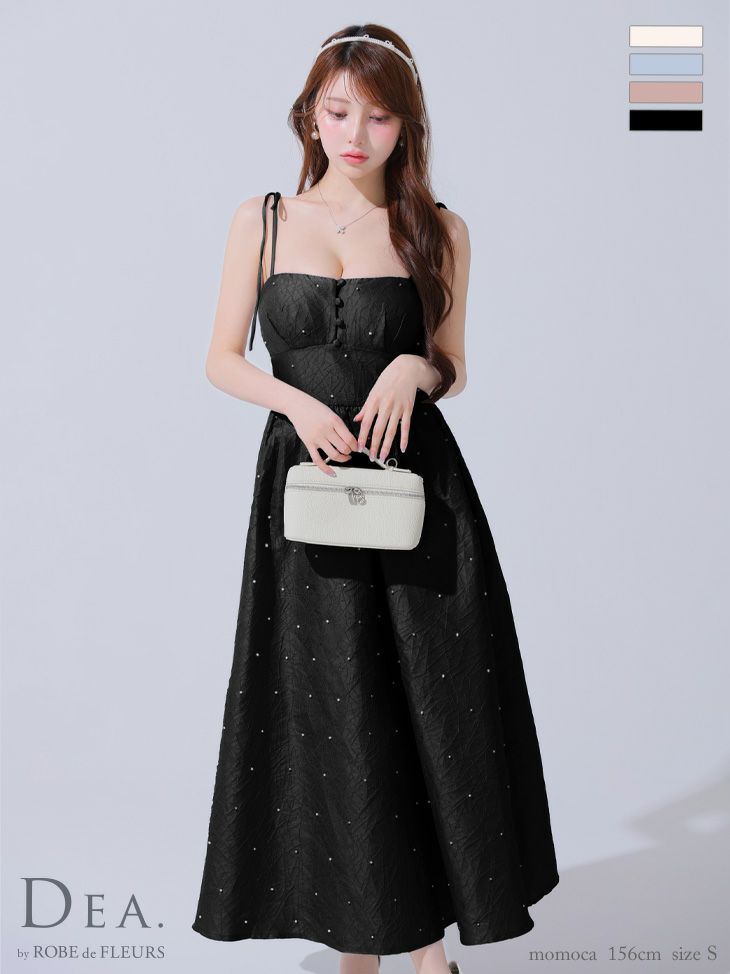 DEA. ディア バイ ローブドフルール パールジャガードサテンフレアロングキャバドレス de3591