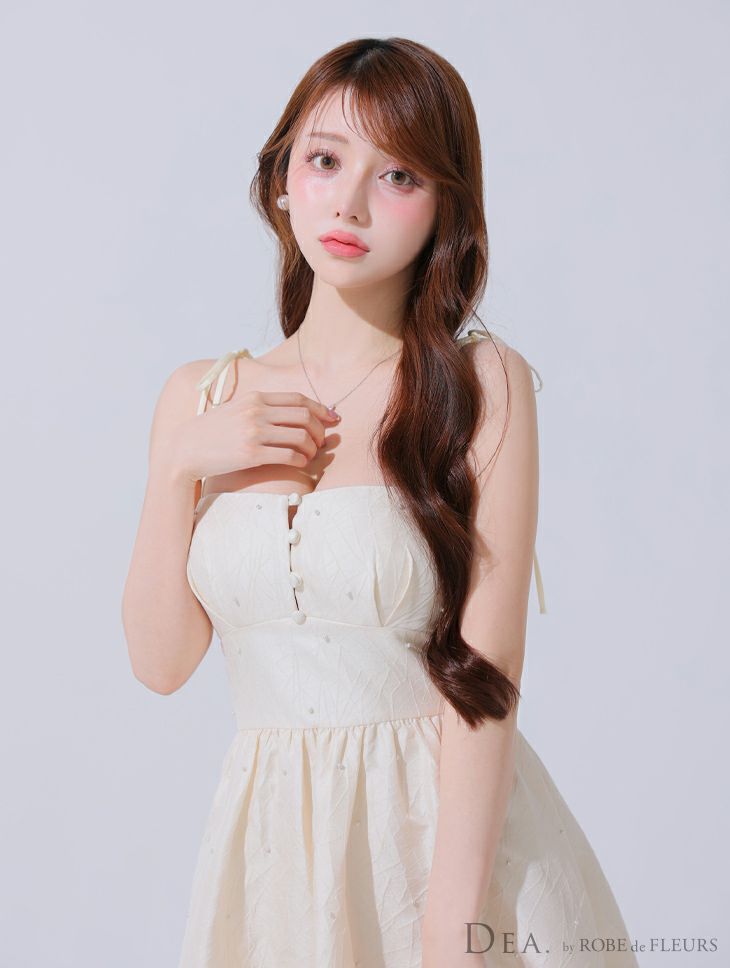 DEA. ディア バイ ローブドフルール パールジャガードサテンフレアロングキャバドレス de3591