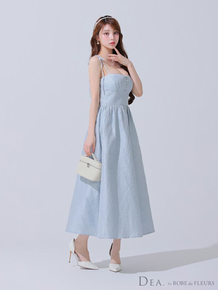 DEA. ディア バイ ローブドフルール パールジャガードサテンフレアロングキャバドレス de3591