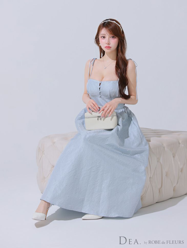 DEA. ディア バイ ローブドフルール パールジャガードサテンフレアロングキャバドレス de3591