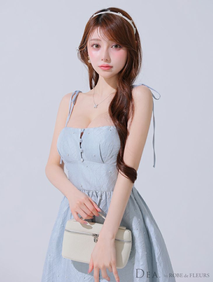 DEA. ディア バイ ローブドフルール パールジャガードサテンフレアロングキャバドレス de3591