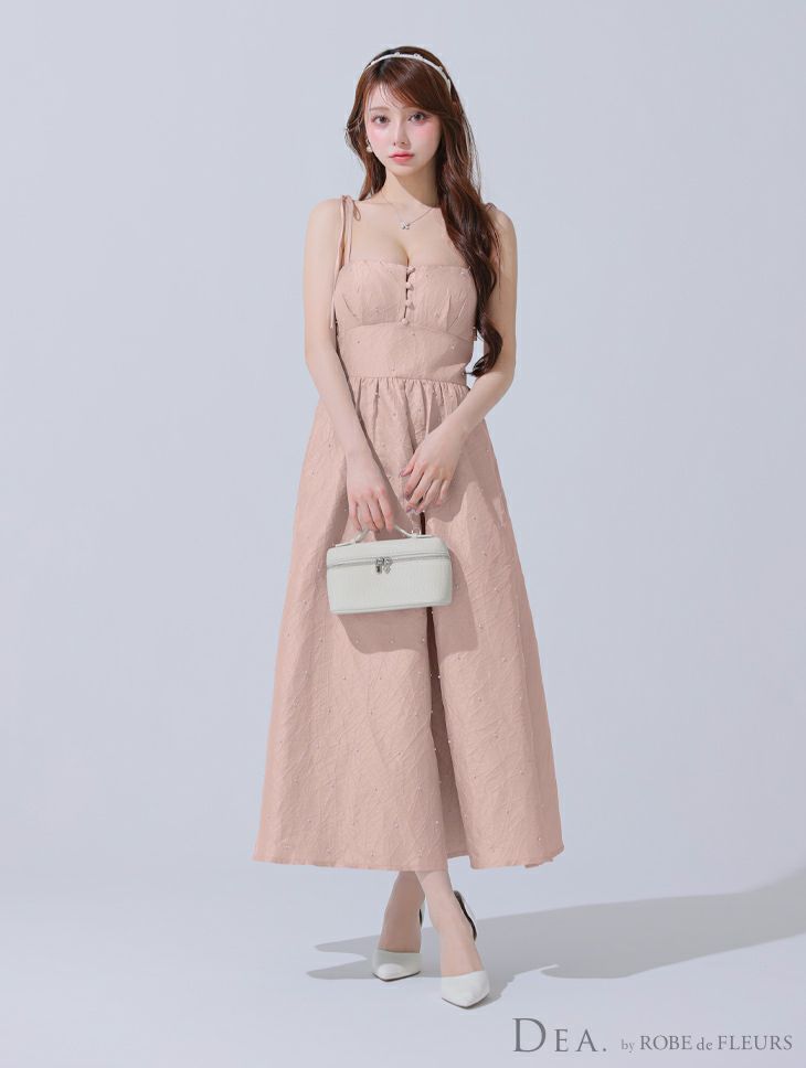 DEA. ディア バイ ローブドフルール パールジャガードサテンフレアロングキャバドレス de3591