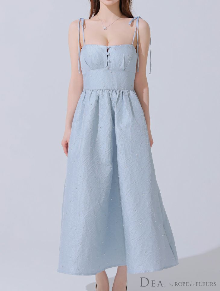 DEA. ディア バイ ローブドフルール パールジャガードサテンフレアロングキャバドレス de3591