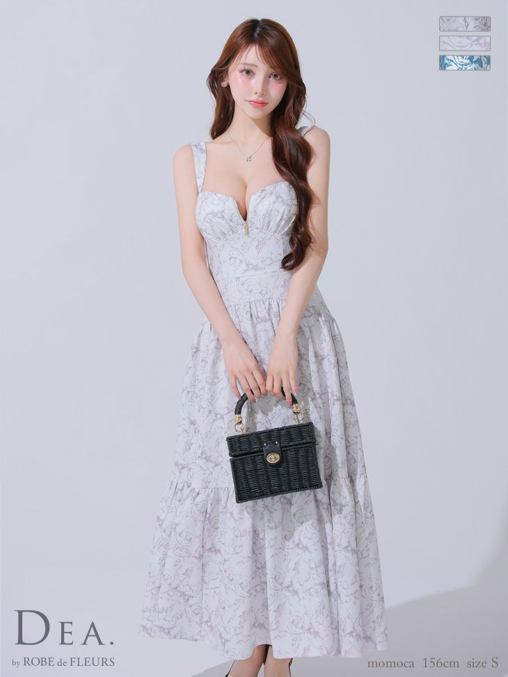 DEA. ディア バイ ローブドフルール 花柄バストジップフレアロングキャバドレス de3778